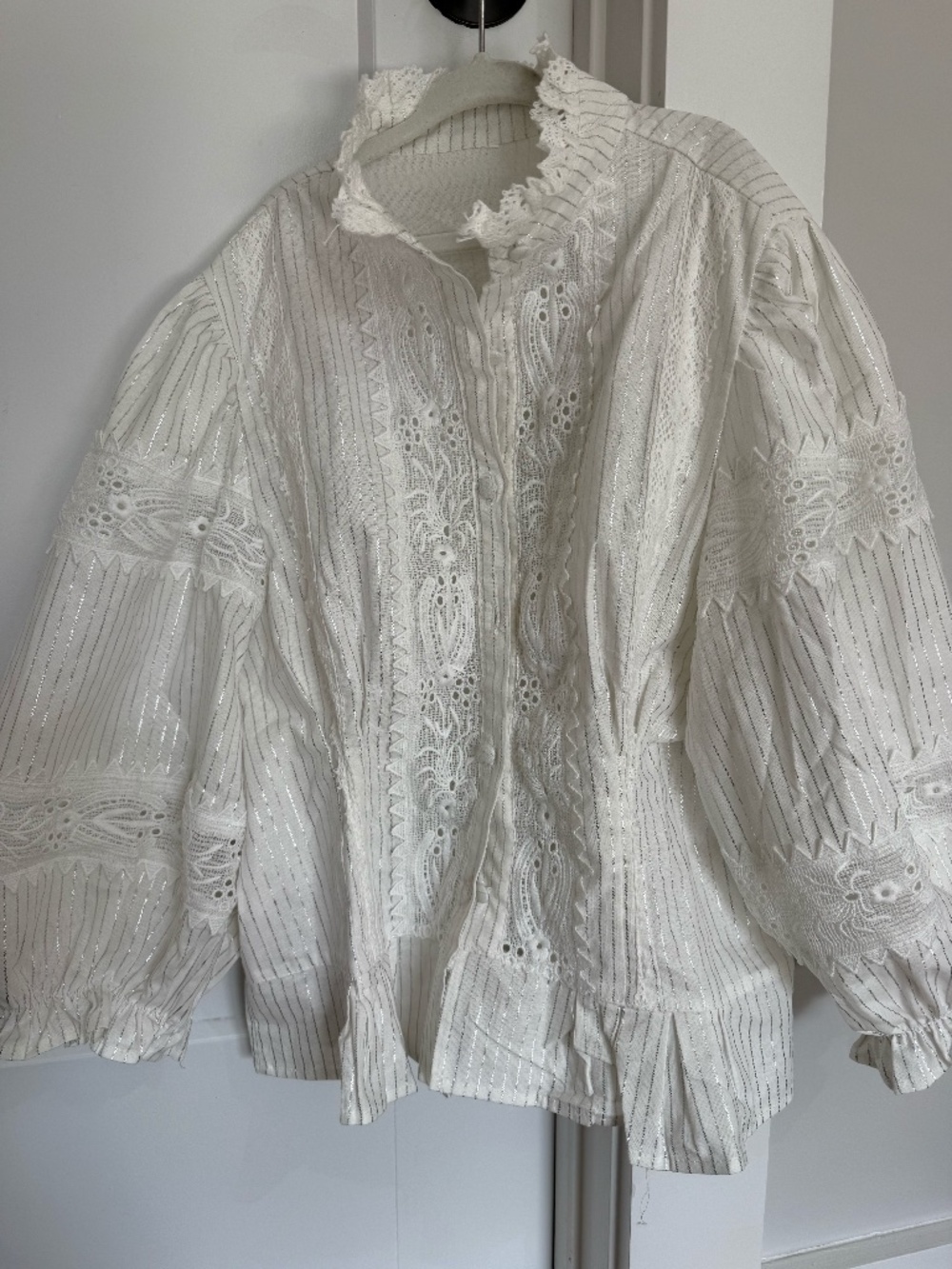 NEW Women White Lace Puff Sleeve Shirt